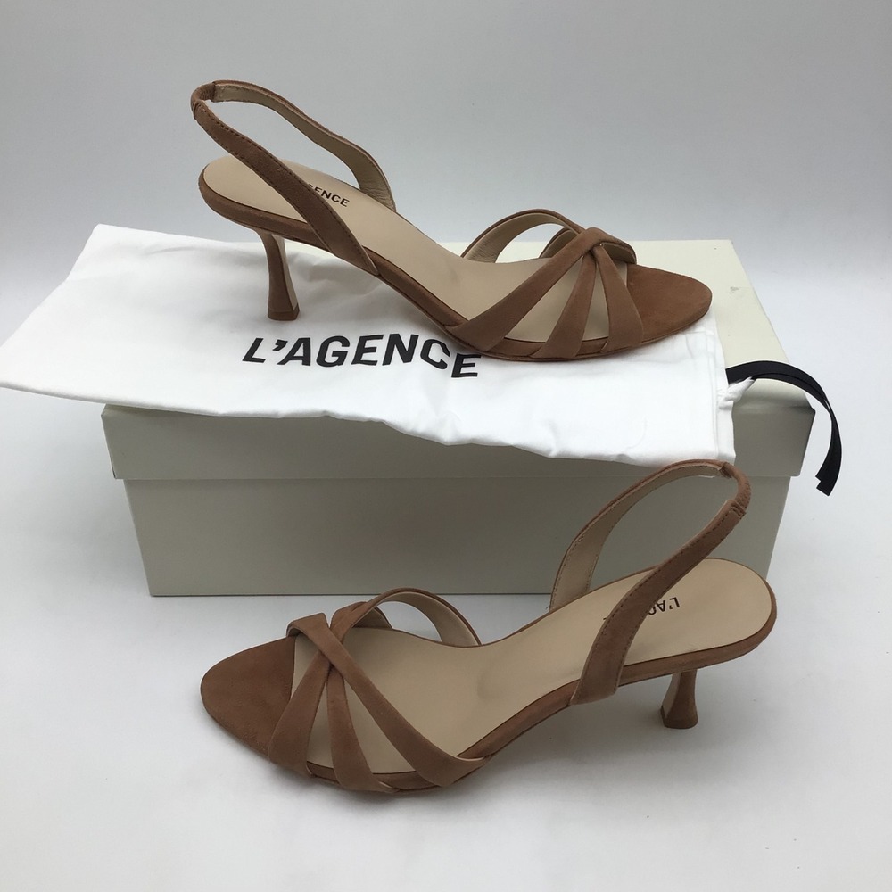 L'AGENCE Colwill Size‎ 7 Kitten Heel Slingback Sandals LA2016 Brown Womens NEW